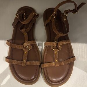 Rag & Bone Brown Leather Sandals with Gold Accents